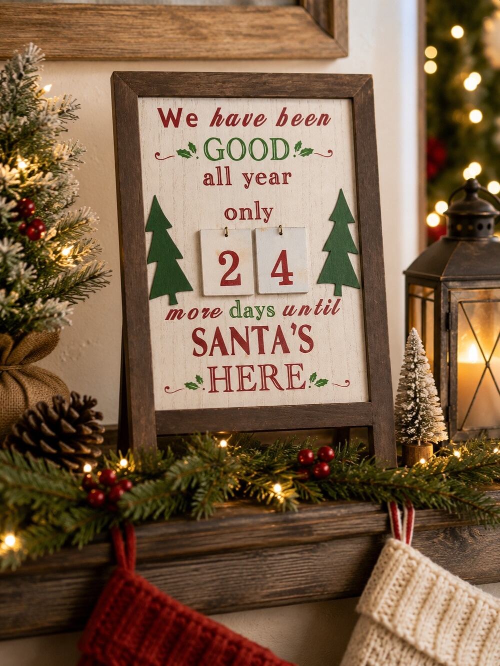Better Homes & Gardens Rustic Christmas Countdown Easel Sign Farmhouse Decor